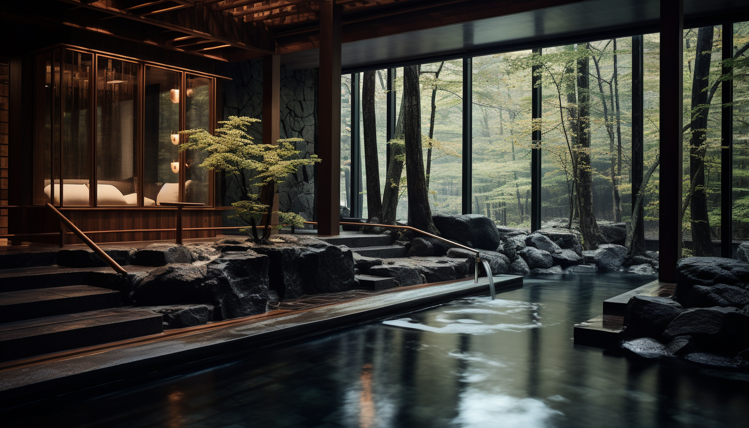 A serene setting of a luxury spa; dim lighting, beautifully crafted wooden interiors, and a placid water body emanating tranquility, shot under natural light with a Leica M6 TTL and Leica 75mm 2.0 Summicron-M ASPH in 8k quality.